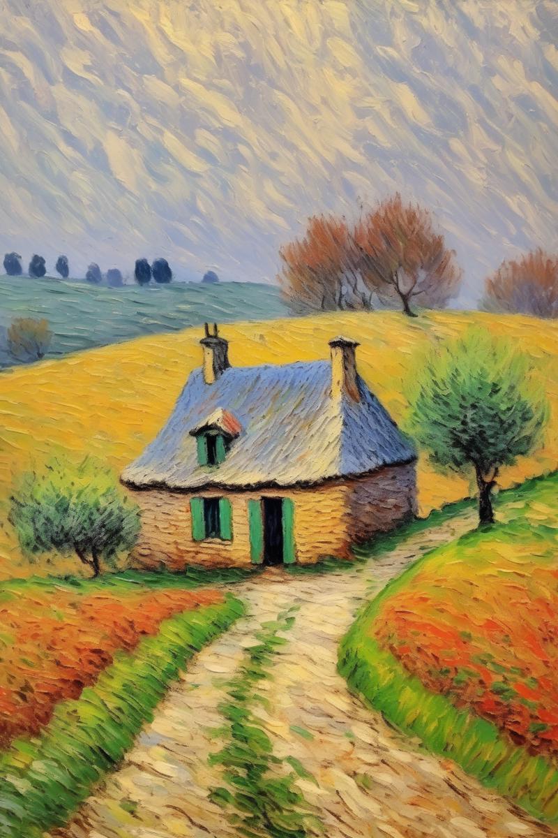 00346-3865040032-_lora_Maxime Maufra Style_1_Maxime Maufra Style - a stone hut rolling hills cloudy rainy in the style of Claude Monet.png